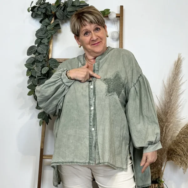Z142- Chemise Loose étoilée ⭐ (Gt) - kaki - taille-unique-grande-taille