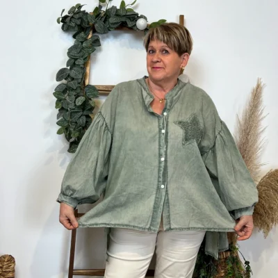 Z142- Chemise Loose étoilée ⭐ (Gt) - kaki - taille-unique-grande-taille