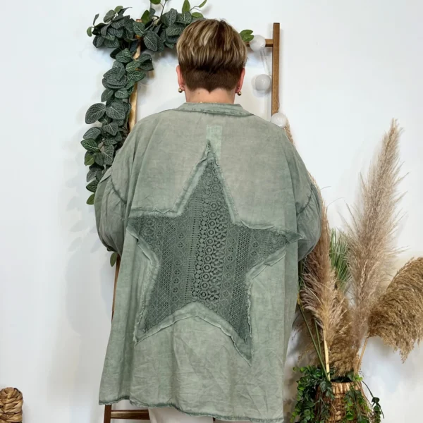 Z142- Chemise Loose étoilée ⭐ (Gt) - kaki - taille-unique-grande-taille