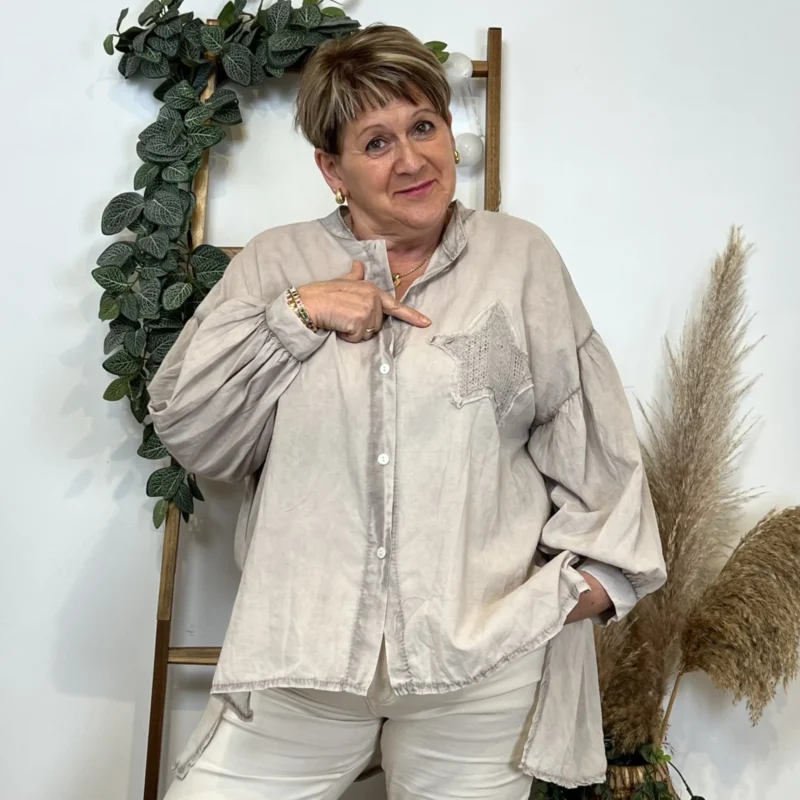 Chemise femme étoile en crochet « Jolies Formes » - taupe - taille-unique-grande-taille
