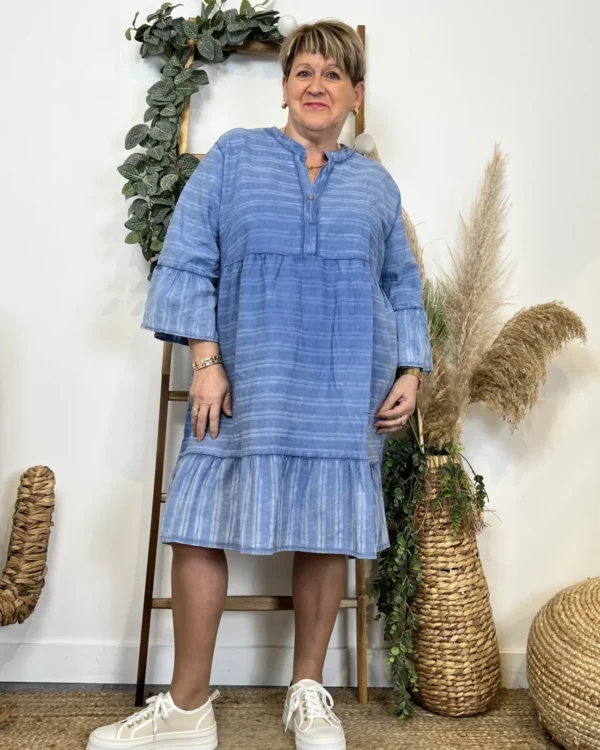 Z319- Robe coton délavé C'Mélodie - bleu-jeans - taille-unique-grande-taille