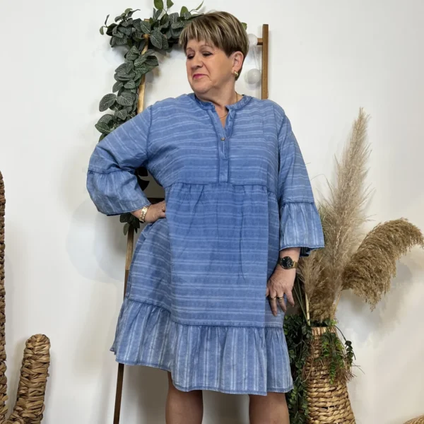 Z319- Robe coton délavé C'Mélodie - bleu-jeans - taille-unique-grande-taille