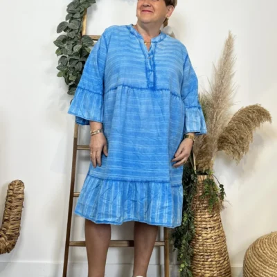 Z319- Robe coton délavé C'Mélodie - bleu-royal - taille-unique-grande-taille