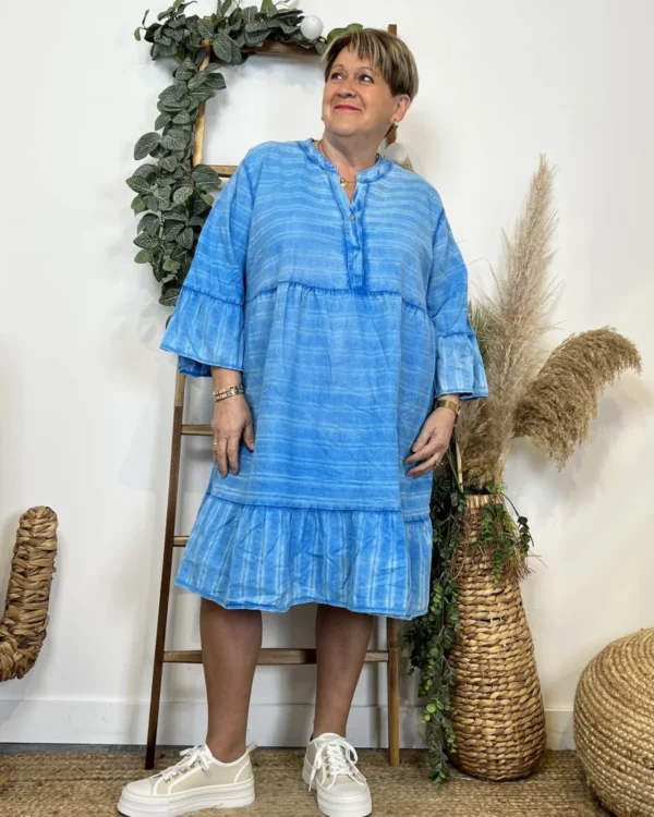 Z319- Robe coton délavé C'Mélodie - bleu-royal - taille-unique-grande-taille