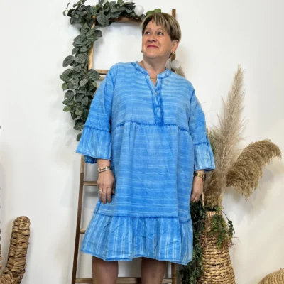 Z319- Robe coton délavé C'Mélodie - bleu-royal - taille-unique-grande-taille