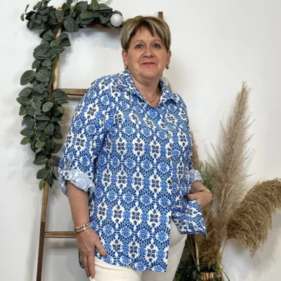 K548- Blouse Fleurie (T42-T46) - bleu-indigo - 46