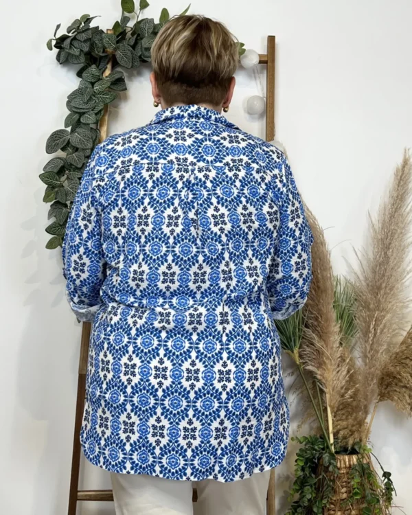 K548- Blouse Fleurie (T42-T46) - bleu-indigo - 46