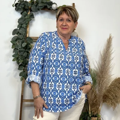 K548- Blouse Fleurie (T42-T46) - bleu-indigo - 46