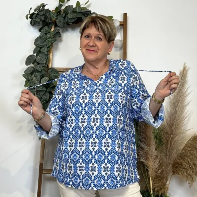 K548- Blouse Fleurie (T42-T46) - bleu-indigo - 46