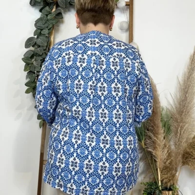 K548- Blouse Fleurie (T42-T46) - bleu-indigo - 46