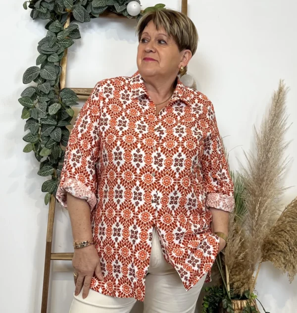 K548- Blouse Fleurie (T42-T46) - orange - 46