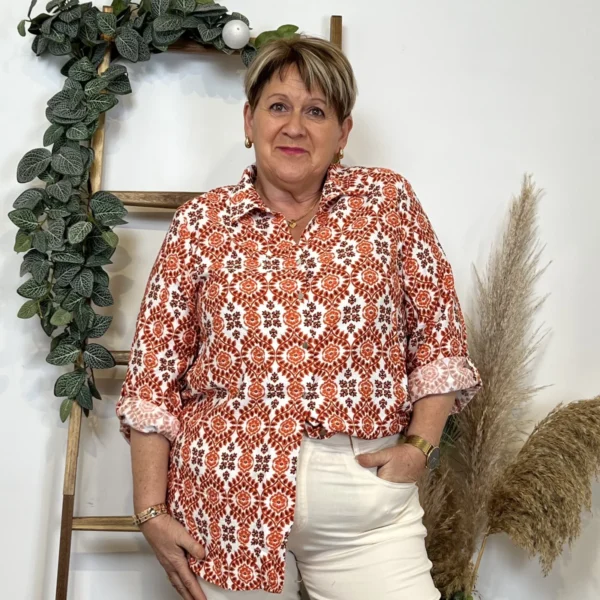 K548- Blouse Fleurie (T42-T46) - orange - 46