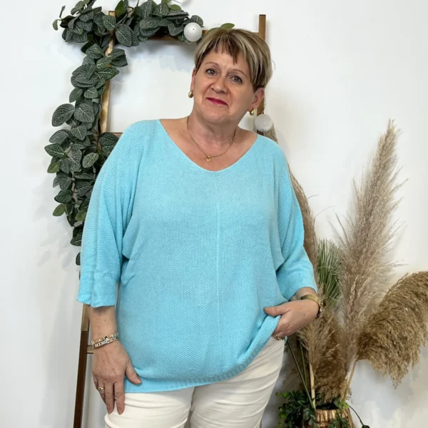 Z163- Pull Nid d'Abeille (Gt) 🇮🇹 - bleu-turquoise - taille-unique-grande-taille