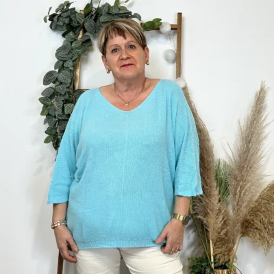 Z163- Pull Nid d'Abeille (Gt) 🇮🇹 - bleu-turquoise - taille-unique-grande-taille