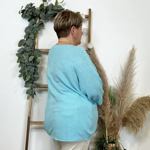 Z163- Pull Nid d'Abeille (Gt) 🇮🇹 - bleu-turquoise - taille-unique-grande-taille