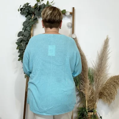 Z163- Pull Nid d'Abeille (Gt) 🇮🇹 - bleu-turquoise - taille-unique-grande-taille