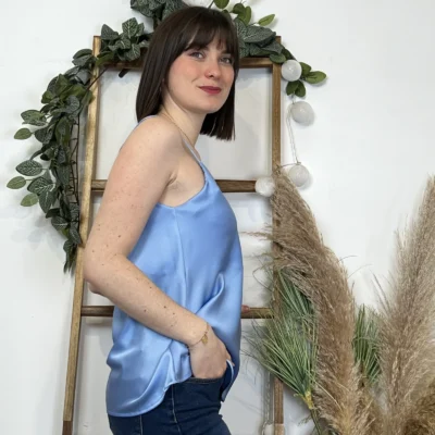 K292- Top Soyeux uni (Tu) 🇮🇹 - bleu-ciel - taille-unique
