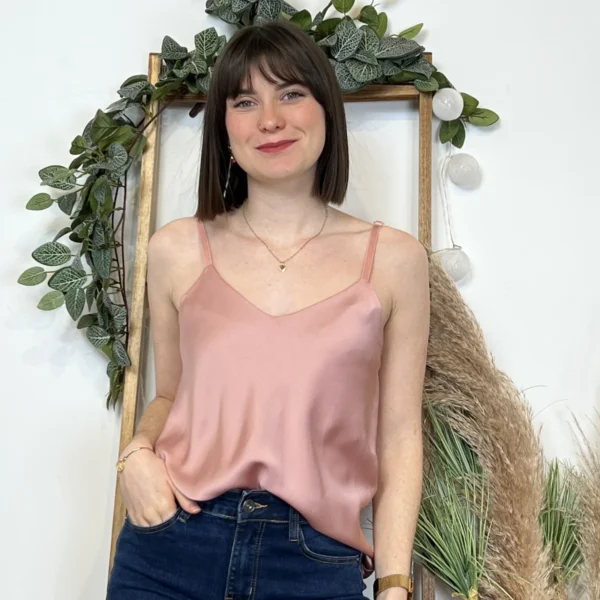 K292- Top Soyeux uni (Tu) 🇮🇹 - rose-poudre - taille-unique