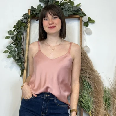 K292- Top Soyeux uni (Tu) 🇮🇹 - rose-poudre - taille-unique