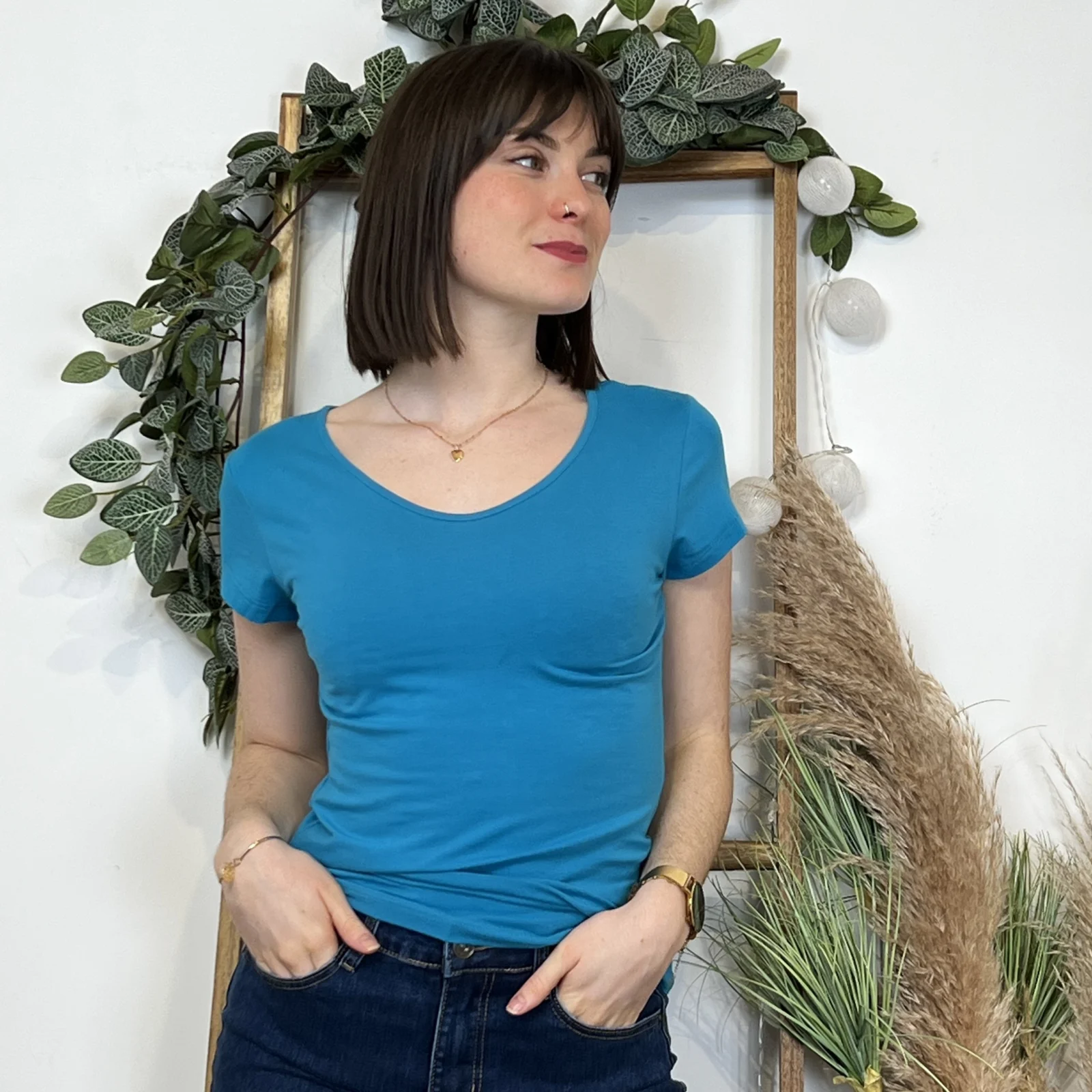 T-Shirt coton Coline (T36-T44) - bleu-turquoise - 44