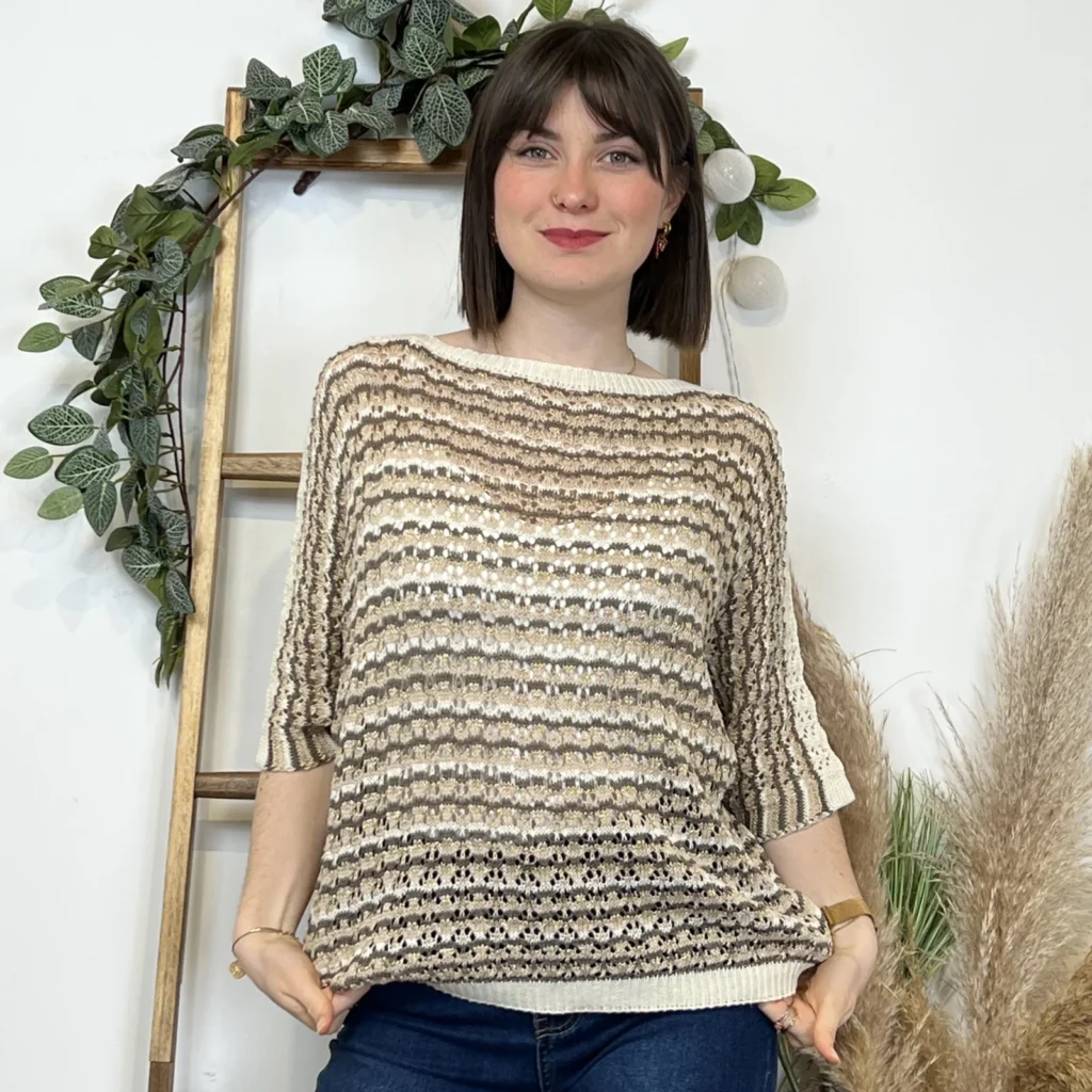 K101- Pull rayé Lurex (Tu) 🇮🇹 - marron - taille-unique
