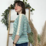 K101 - Pull rayé Lurex - bleu-turquoise - taille-unique