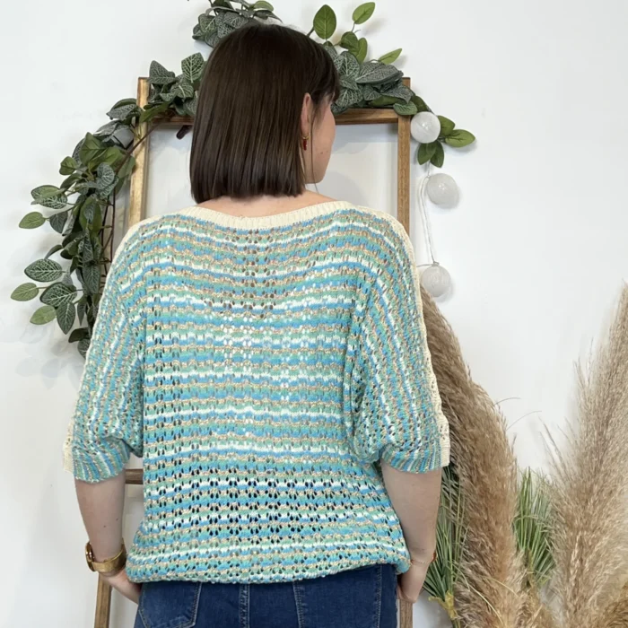 K101 - Pull rayé Lurex - bleu-turquoise - taille-unique