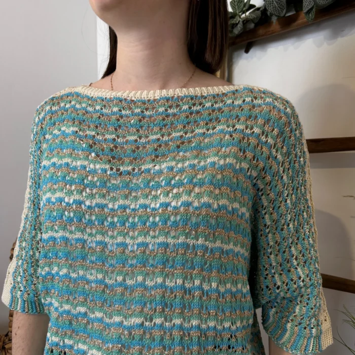 K101 - Pull rayé Lurex - bleu-turquoise - taille-unique