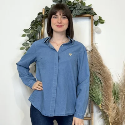 K470- Chemise coton « By One » (T36-T40) - bleu-jeans - 38