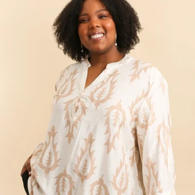 Z795- Blouse Curvy imprimée (T54-T58) - ecru - 58