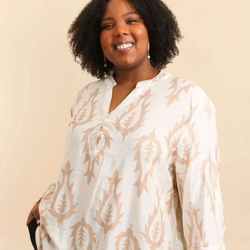 Z795- Blouse Curvy imprimée (T54-T58) - ecru-beige - 58