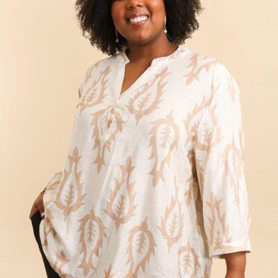 Z795- Blouse Curvy imprimée (T54-T58) - ecru - 58