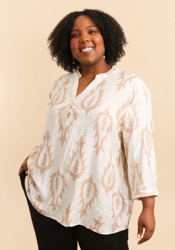 Z795- Blouse Curvy imprimée (T54-T58) - ecru - 58