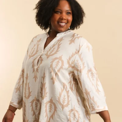 Z795- Blouse Curvy imprimée (T54-T58) - ecru - 58