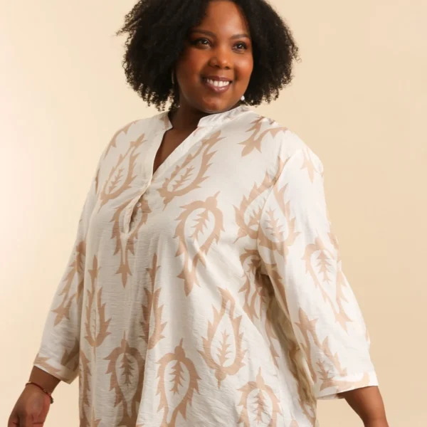 Z795- Blouse Curvy imprimée (T54-T58) - ecru - 58