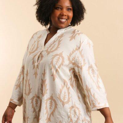 Z795- Blouse Curvy imprimée (T54-T58) - ecru - 58