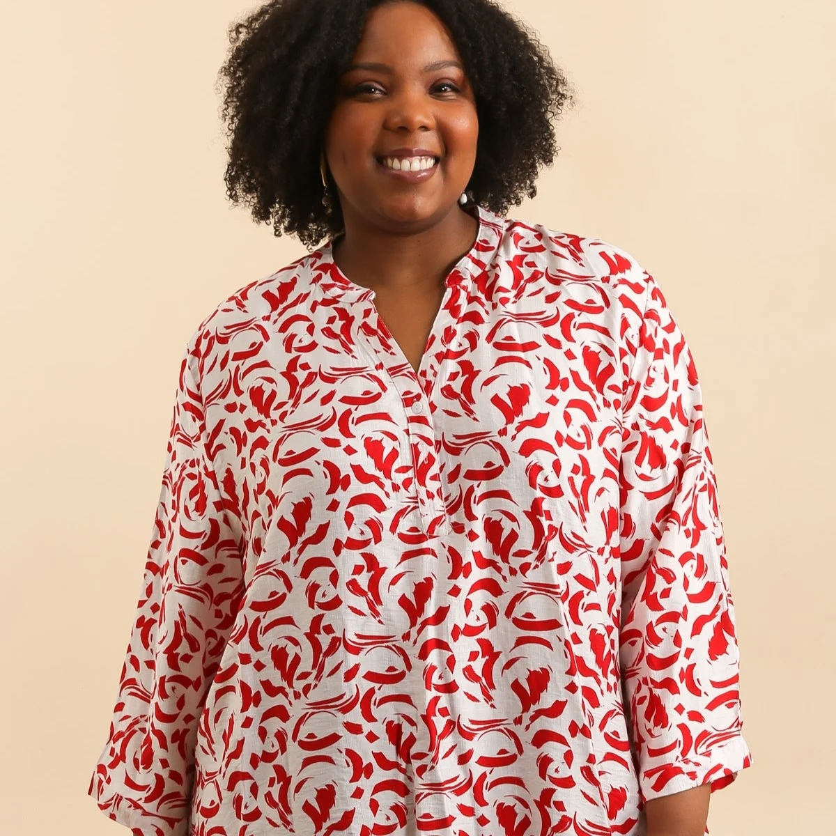 Z796- Blouse Curvy Manches 3/4 (T54-T58) - rouge - 58