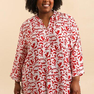 Z796- Blouse Curvy Manches 3/4 (T54-T58) - rouge - 58