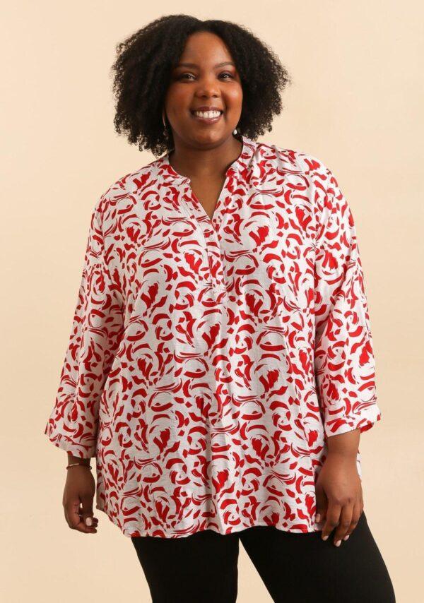 Z796- Blouse Curvy Manches 3/4 (T54-T58) - rouge - 58