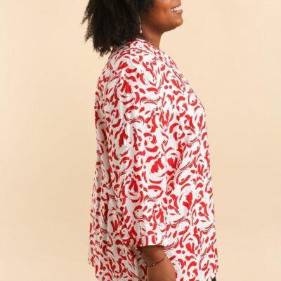 Z796- Blouse Curvy Manches 3/4 (T54-T58) - rouge - 58