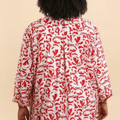 Z796- Blouse Curvy Manches 3/4 (T54-T58) - rouge - 58