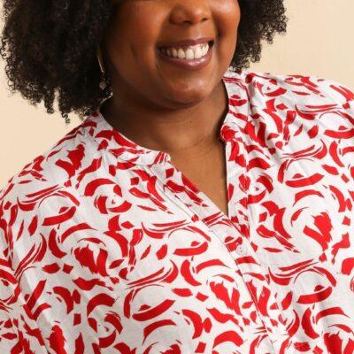 Z796- Blouse Curvy Manches 3/4 (T54-T58) - rouge - 58