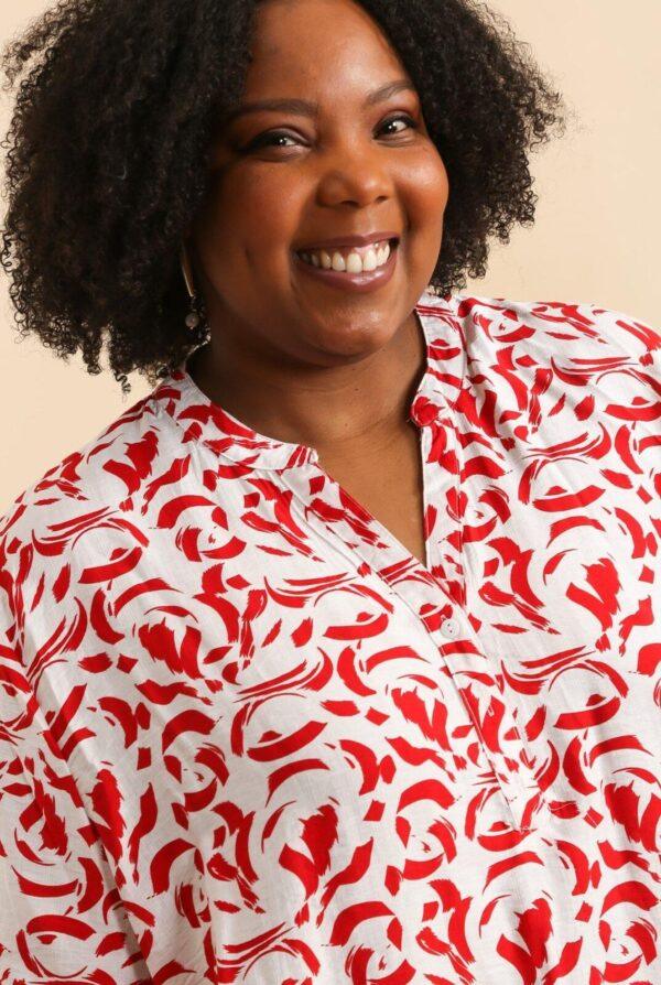 Z796- Blouse Curvy Manches 3/4 (T54-T58) - rouge - 58