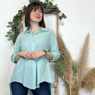 I926- Chemise fluide coton (Tu) 🇮🇹 - vert-deau - taille-unique