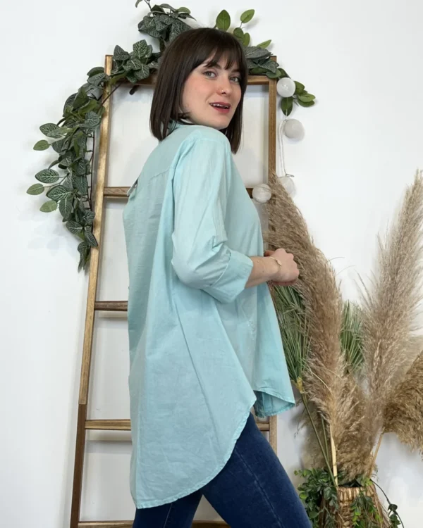 I926- Chemise fluide coton (Tu) 🇮🇹 - vert-deau - taille-unique