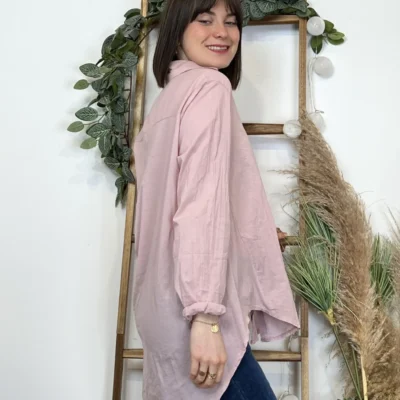 I926- Chemise fluide coton (Tu) 🇮🇹 - rose-poudre - taille-unique