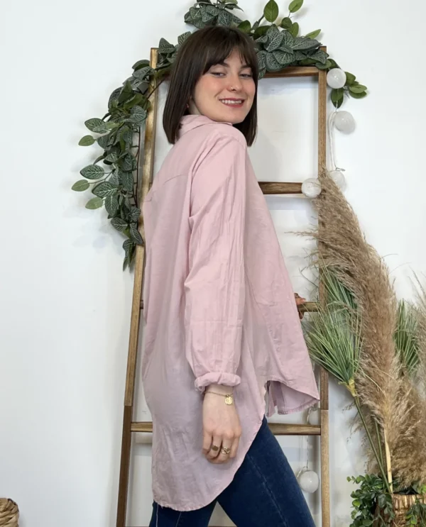 I926- Chemise fluide coton (Tu) 🇮🇹 - rose-poudre - taille-unique