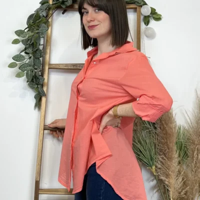 I926- Chemise fluide coton (Tu) 🇮🇹 - corail - taille-unique