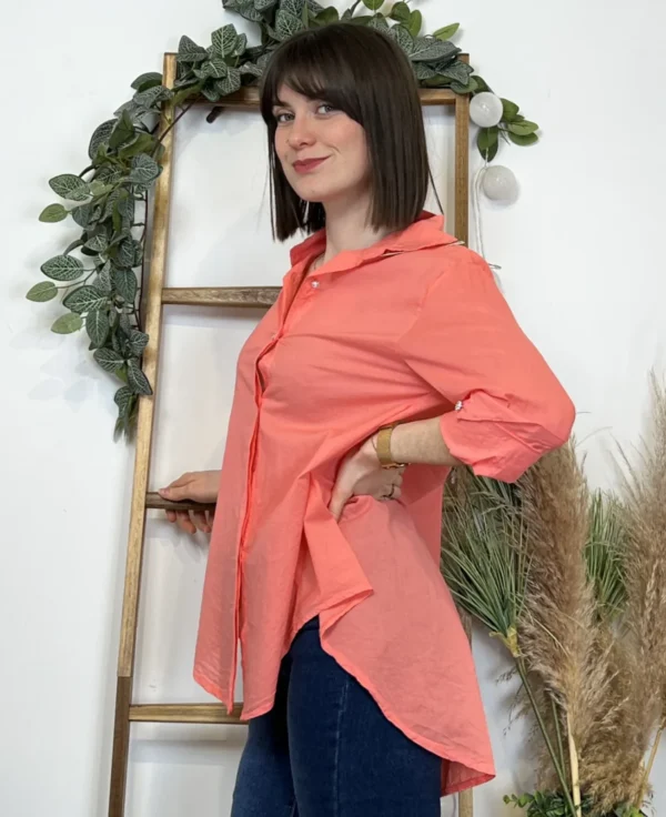 I926- Chemise fluide coton (Tu) 🇮🇹 - corail - taille-unique