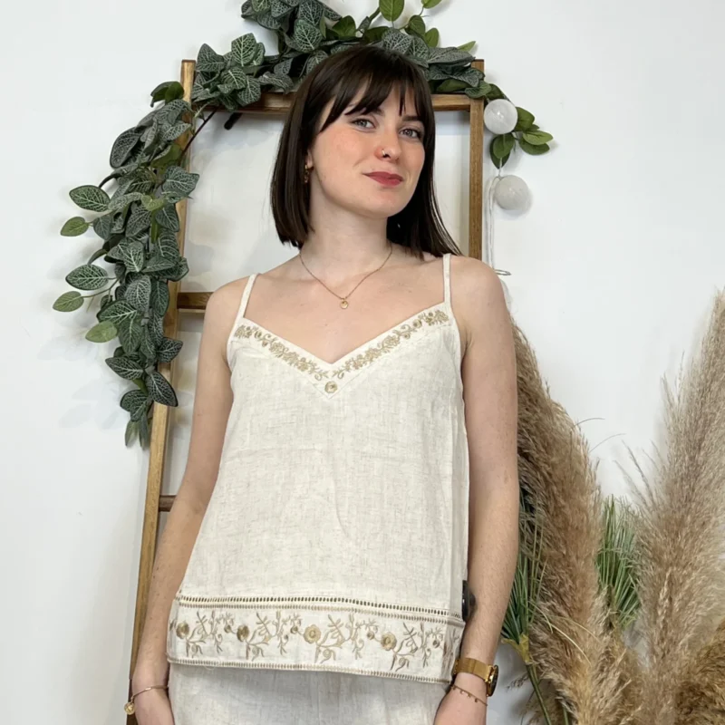 K465 - Débardeur brodé - ecru-beige - 40